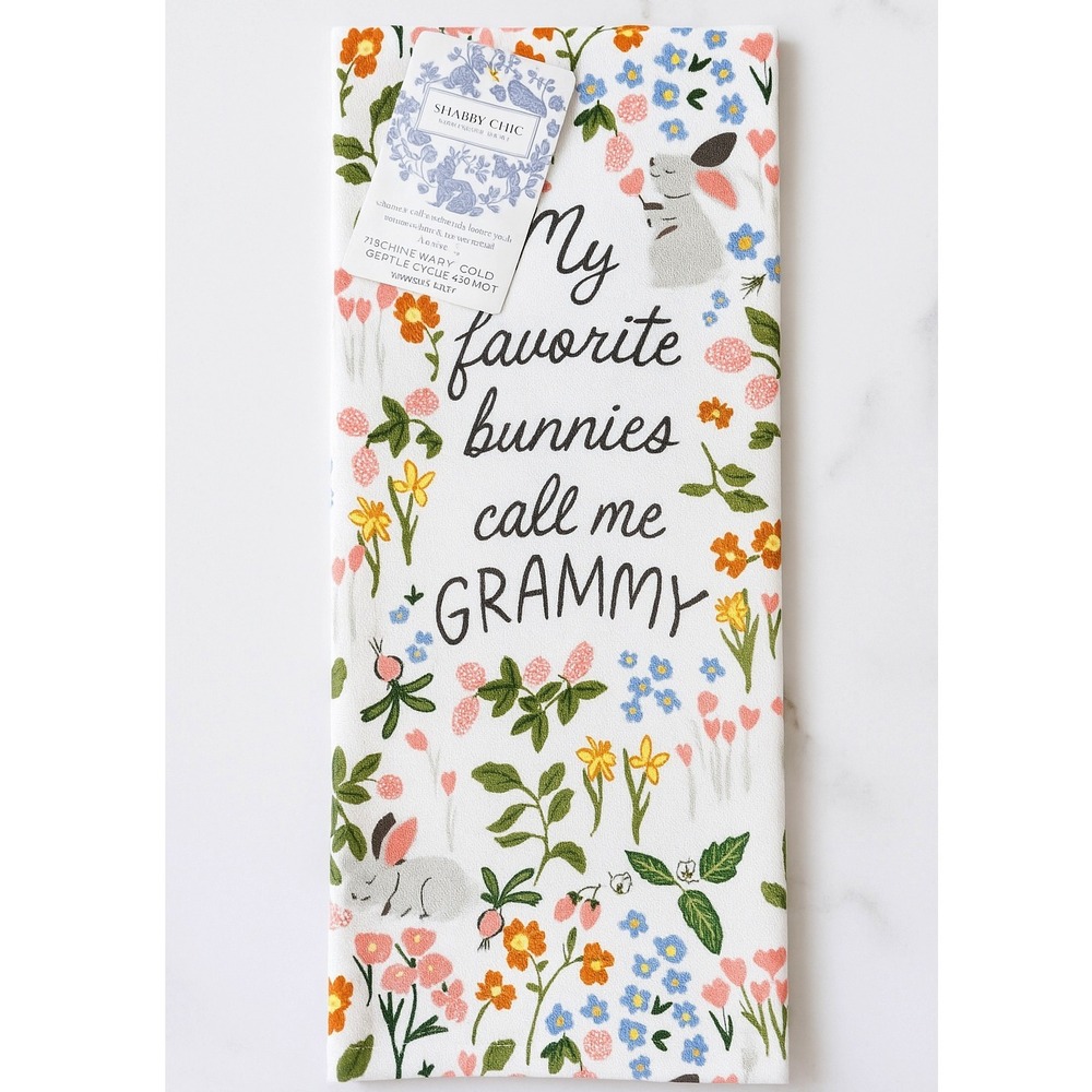 Shabby Chic Kitchen Towels Bunnies Call Me Grammy Easter Spring Decor (3 Count)‎